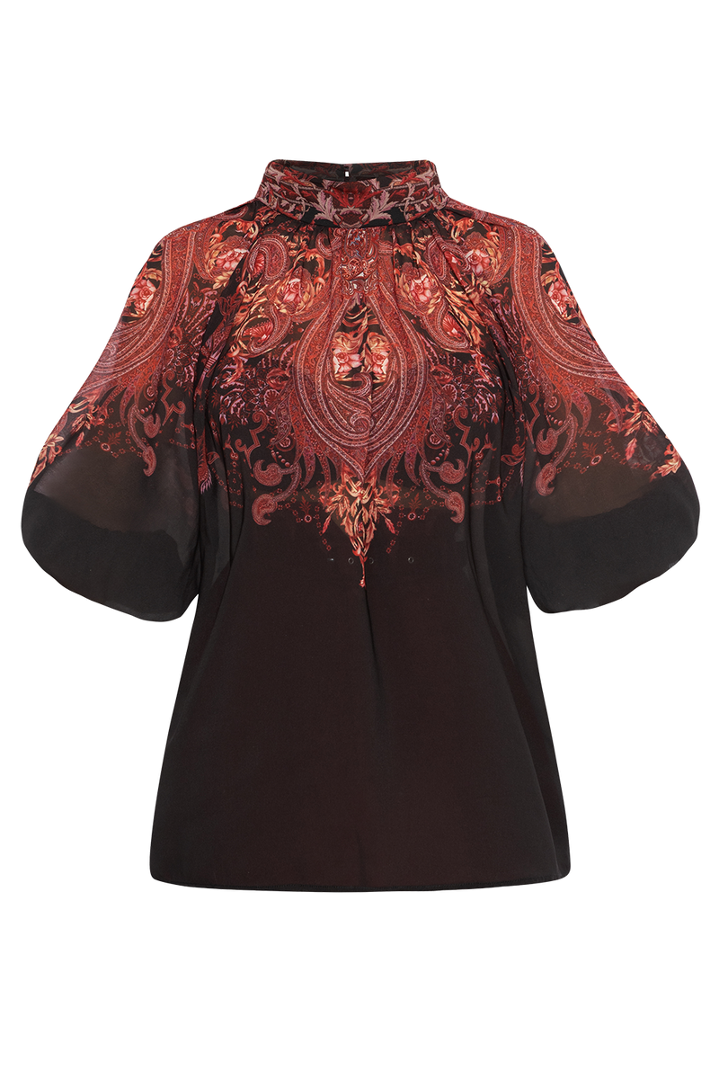 SHIRT WITH STATEMENT SLEEVES - PAISLEY DARK JIORO РИЗА С БОГАТИ РЪКАВИ - PAISLEY DARK JIORO