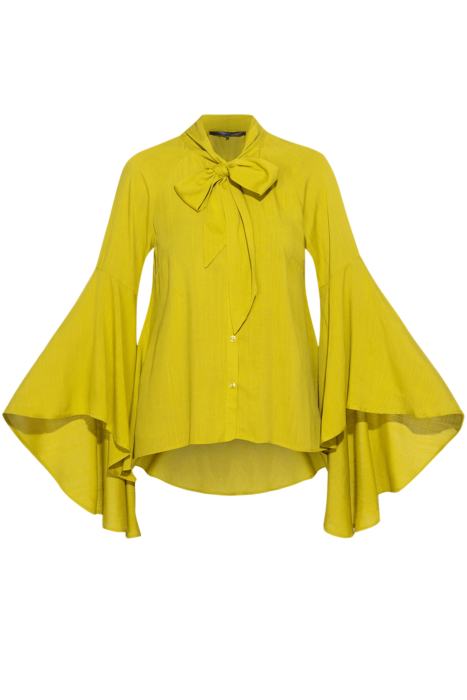 BLOUSE EN VISCOSE ORCHIDÉE JAUNE AVEC MANCHES ÉVASÉES – ESSENTIELS