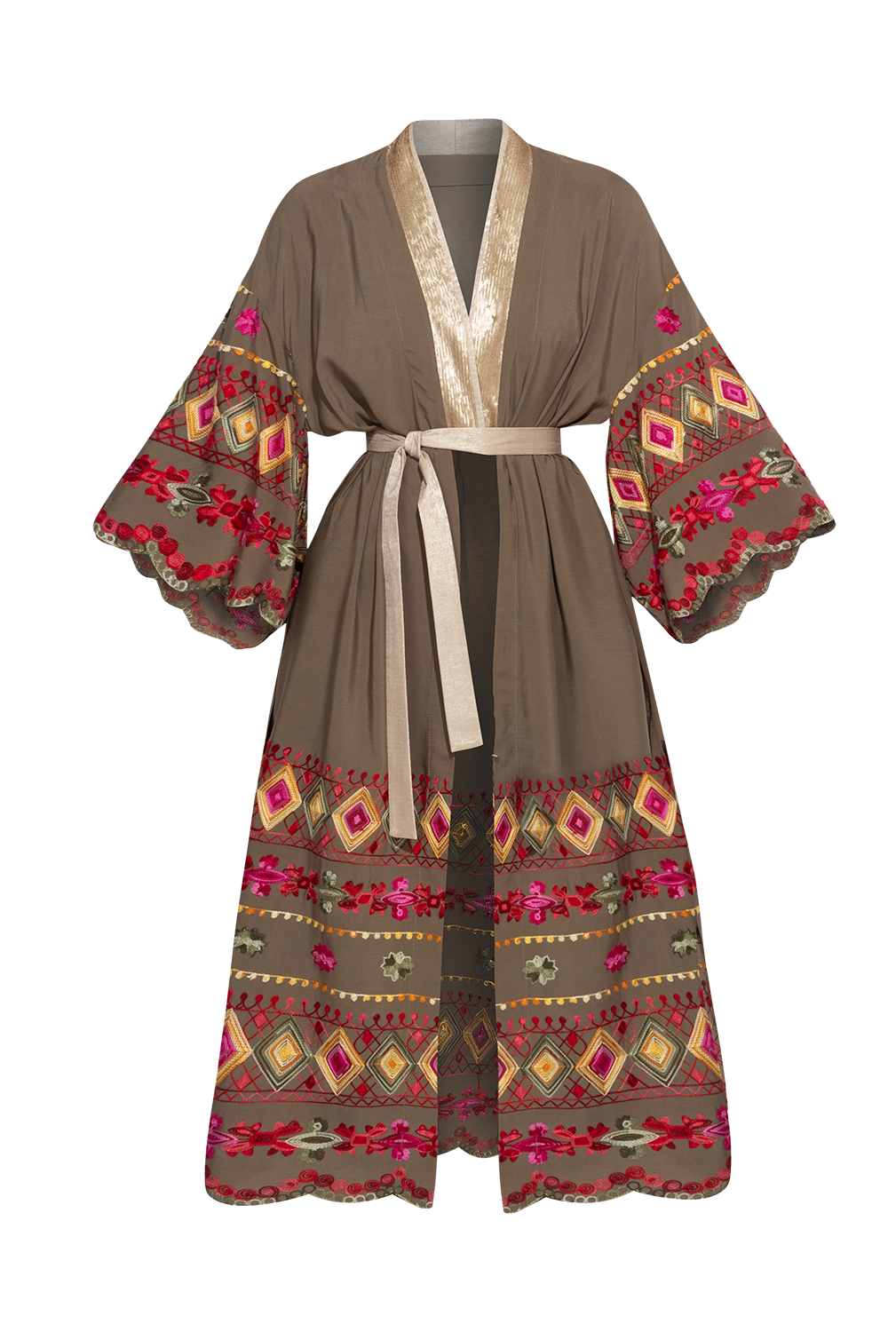 VISCOSE KIMONO IN KHAKI COLOR - ESSENTIALS