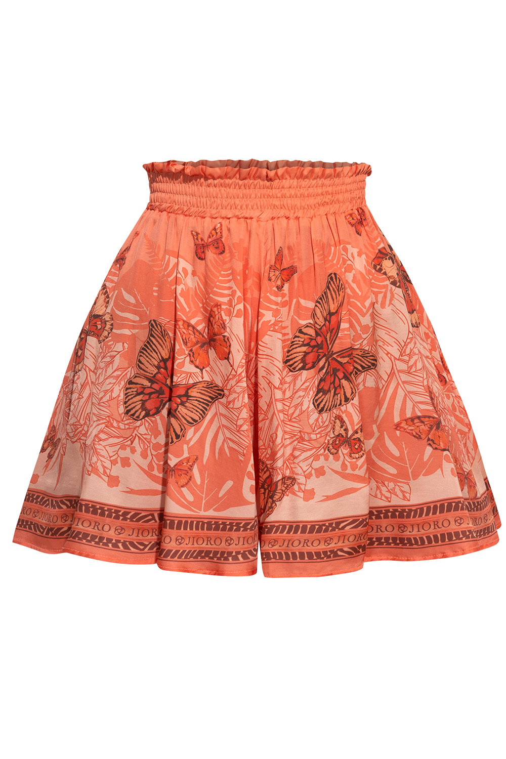 FLARED VISCOSE BERMUDA SHORTS WITH ELASTIC WAIST - PAPAYA BUTTERFLIES