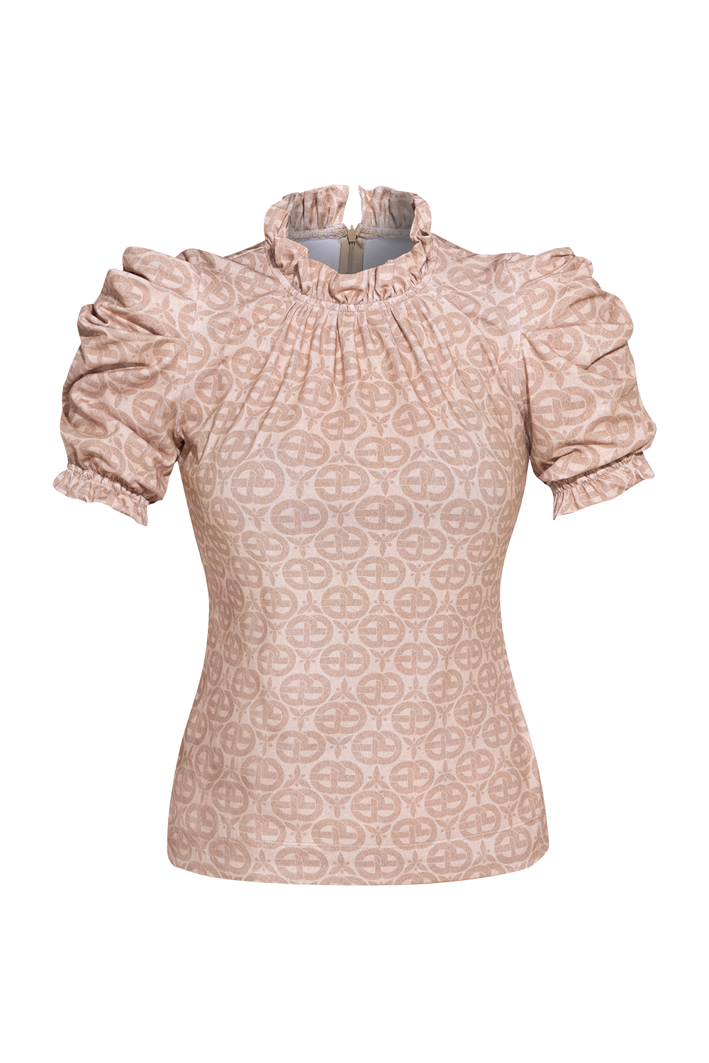 BLOUSE WITH RUFFLES - IVORY LOGO JIORO БЛУЗА С ЛОГО ПРИНТ И НАБОРИ - IVORY LOGO JIORO 