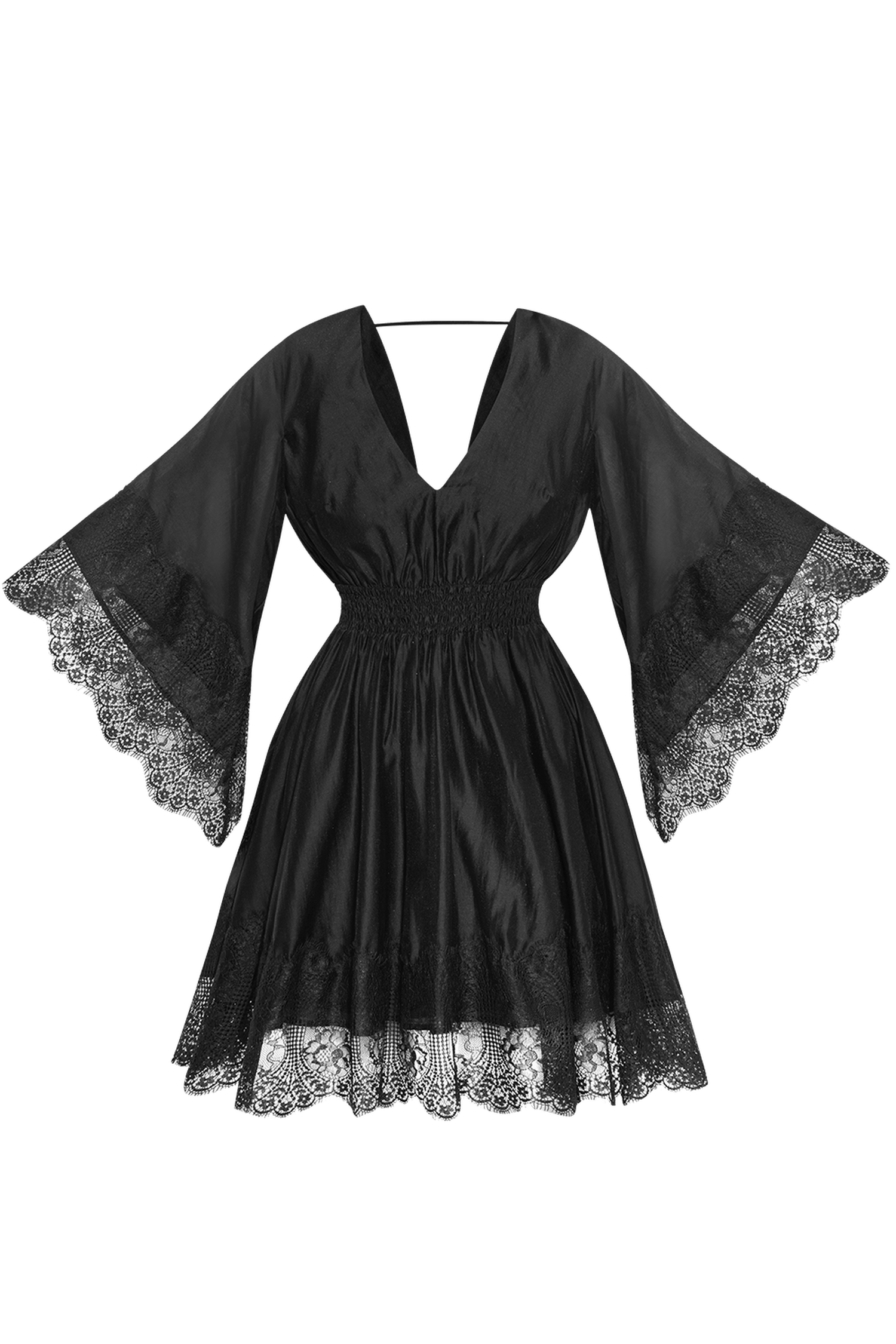 ROBE COURTE EN TENCEL AVEC DENTELLE EN NOIR - ESSENTIELS