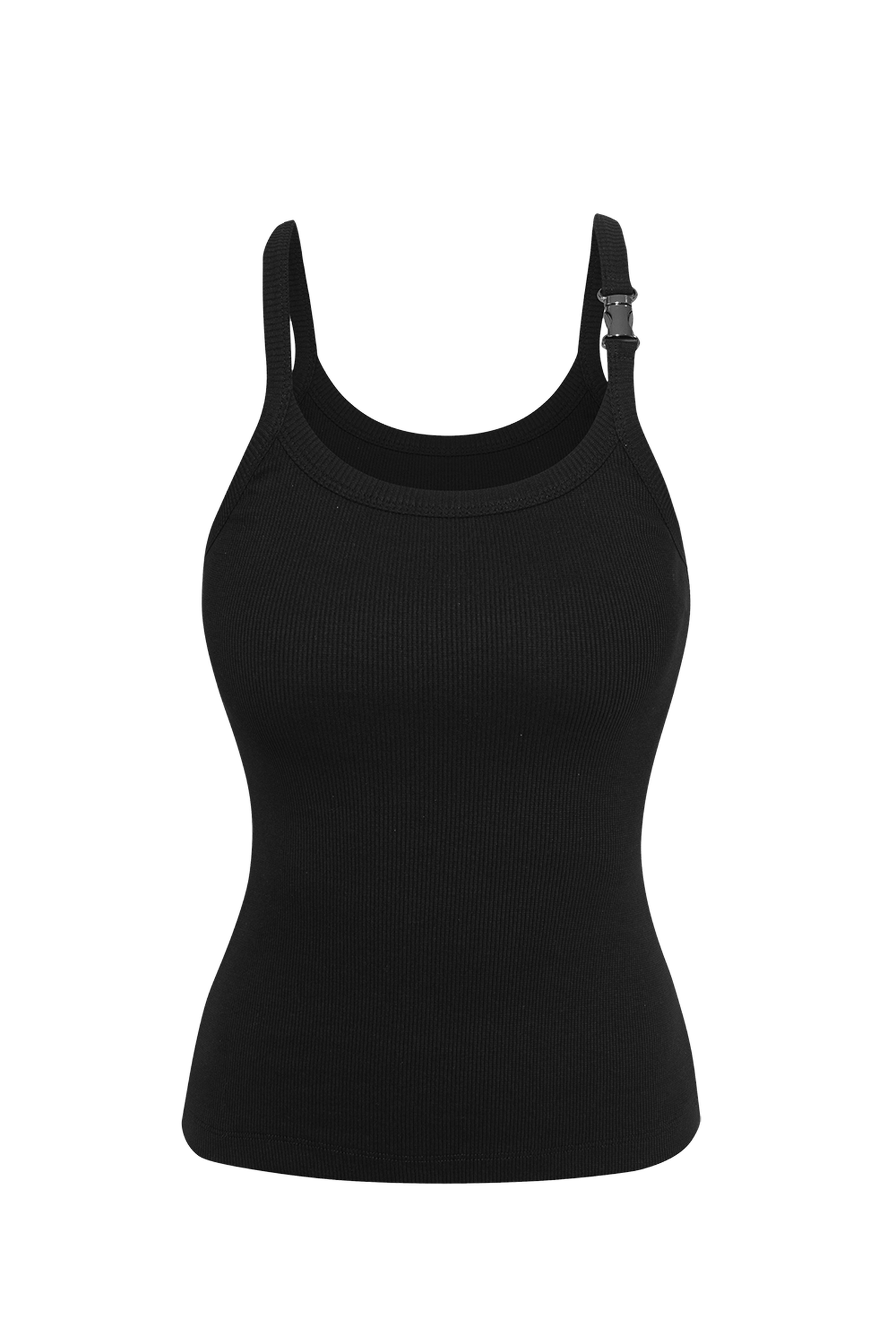 COTTON RIBBED CAMI TOP WITH THIN STRAPS IN BLACK - ESSENTIALS JIORO ТОП С ТЪНКИ ПРЕЗРАМКИ ОТ ПАМУЧЕН РИПС В ЧЕРНО – ESSENTIALS JIORO