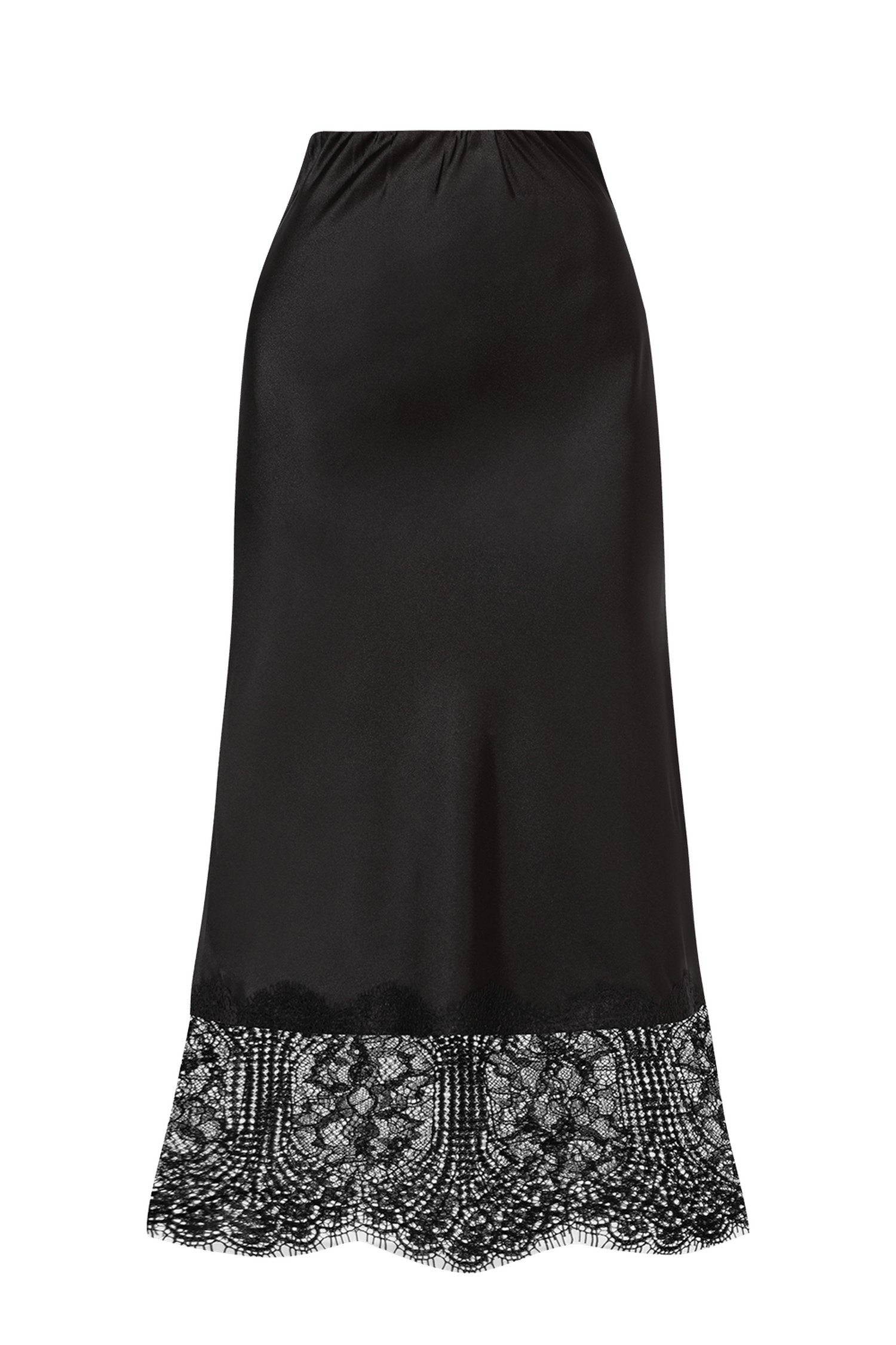 JUPE ÉVASÉE AVEC BORDURE EN DENTELLE EN NOIR - ESSENTIELS