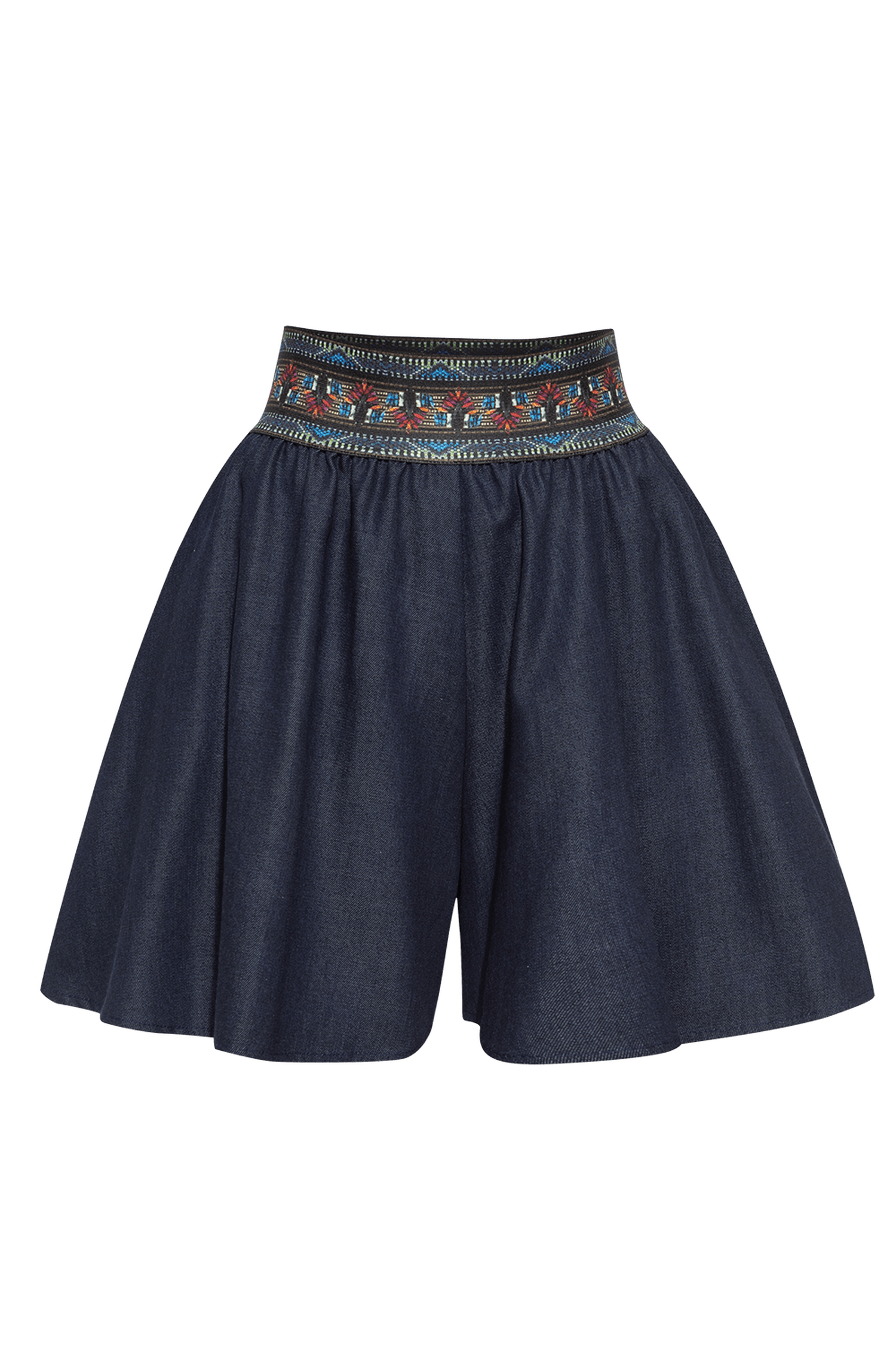 FLARED DENIM TENCEL BERMUDA SHORTS WITH ELASTIC WAIST – ESSENTIALS