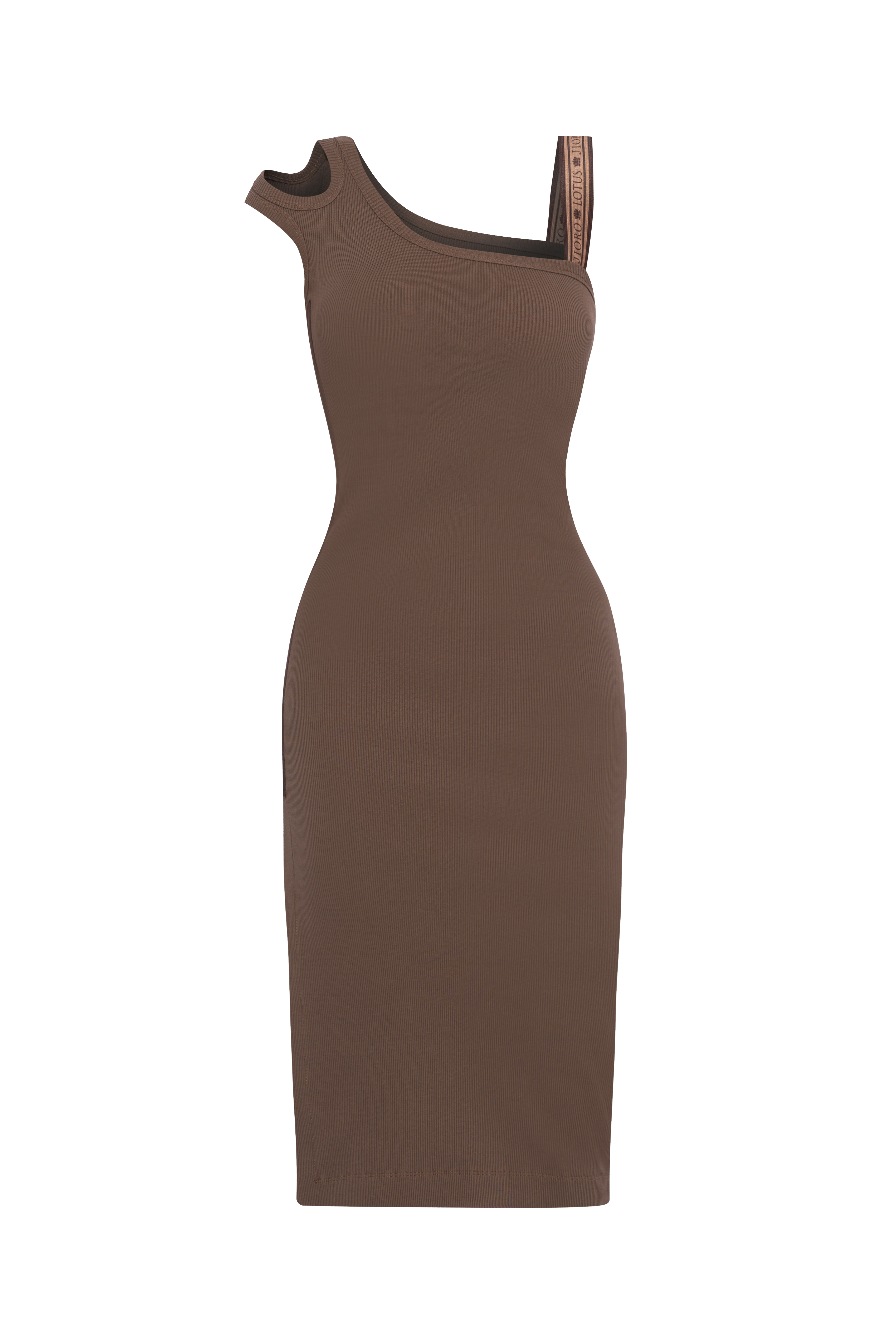 Robe midi en coton avec épaules asymétriques - logo Mocha Mousse