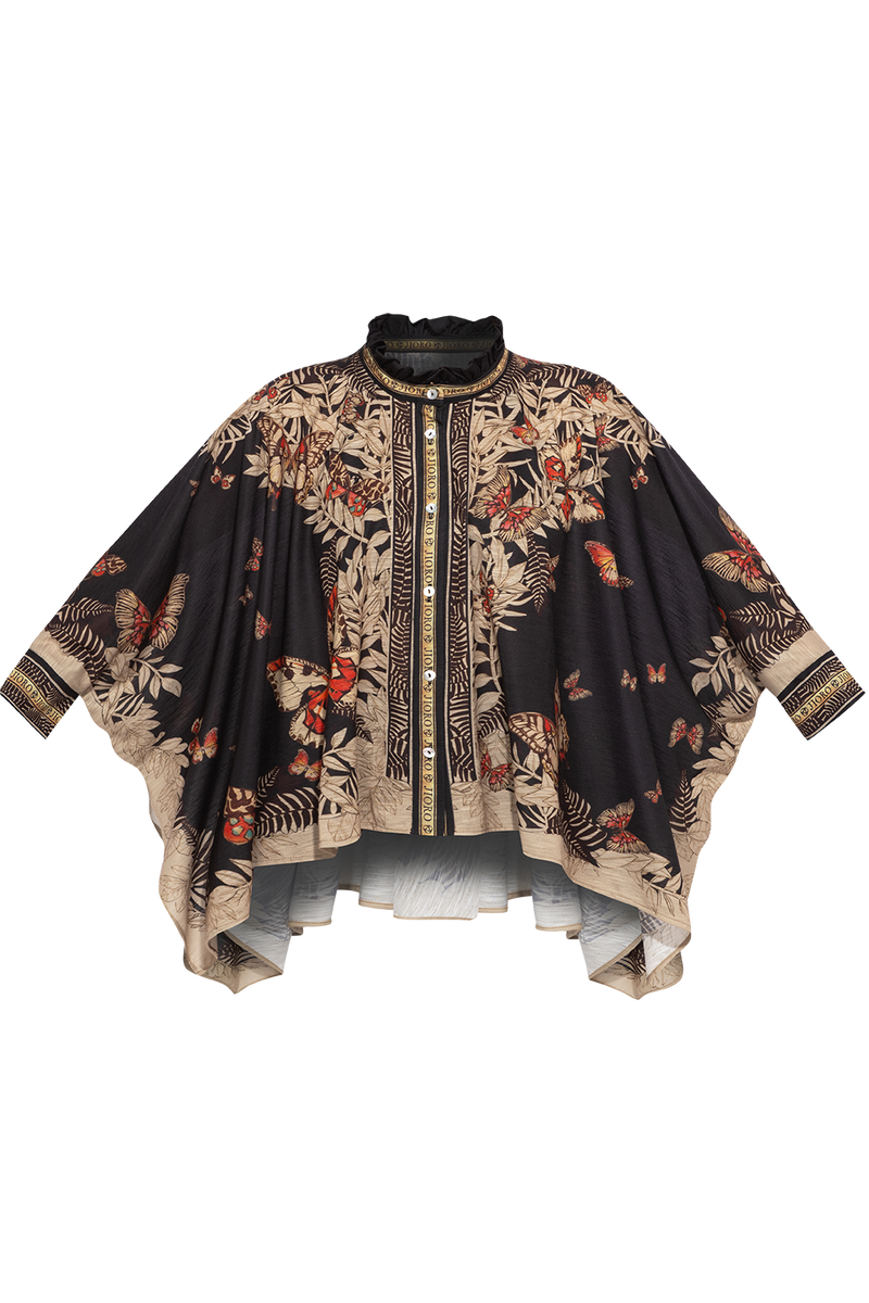 SQUARE TUNIC WITH RUFFLED COLLAR - MIDNIGHT BUTTERFLIES JIORO ПРАВОЪГЪЛНА ТУНИКА С ЯКА С НАБОРИ - MIDNIGHT BUTTERFLIES JIORO