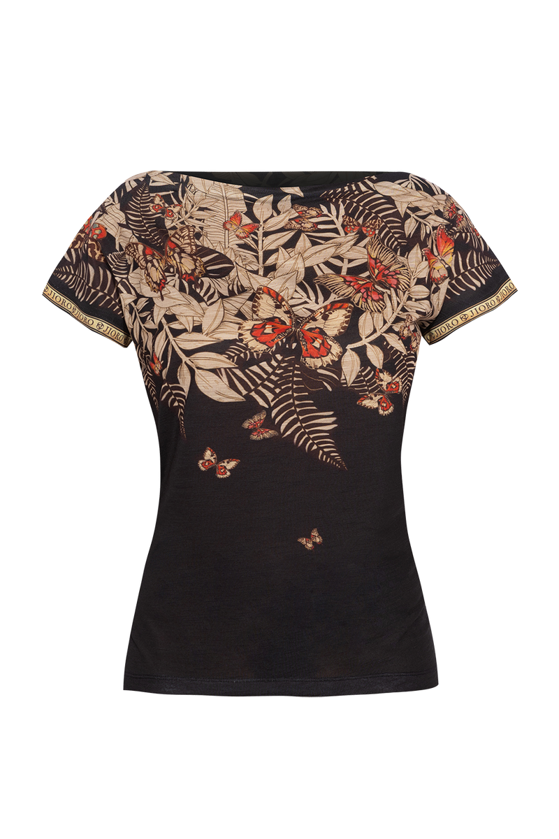 RELAXED FIT DROPPED SHOULDER BLOUSE - MIDNIGHT BUTTERFLIES JIORO БЛУЗА СЪС СВОБОДЕН СИЛУЕТ И ПАДНАЛО РАМО - MIDNIGHT BUTTERFLIES JIORO