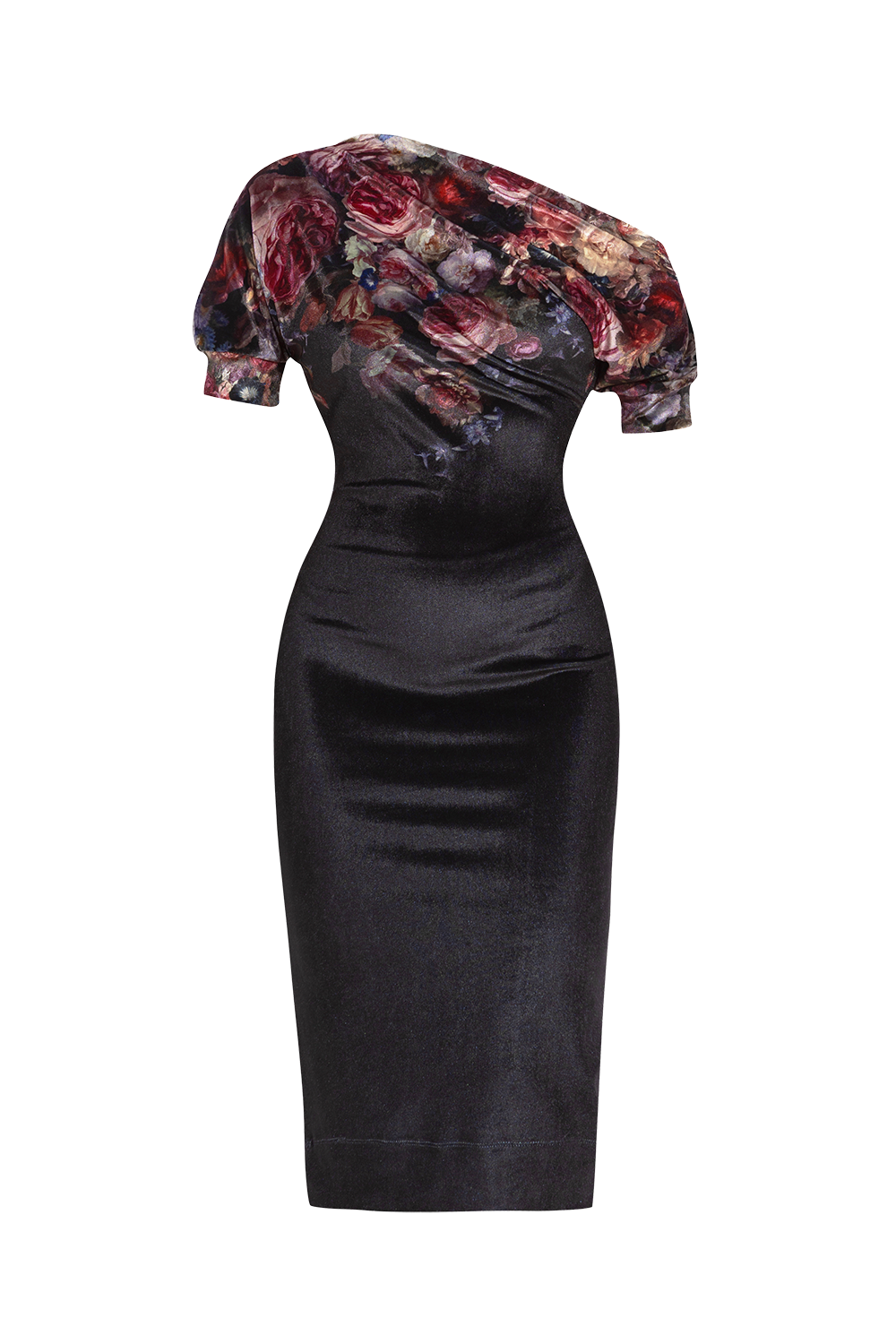 VELVET OFF-SHOULDER DRESS - VINTAGE FLOWERS