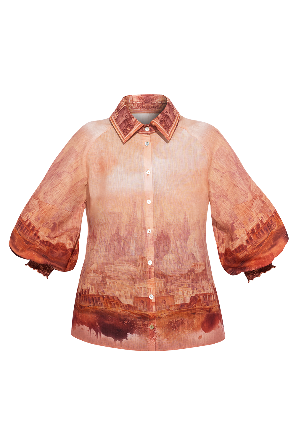 3/4-SLEEVE SHIRT WITH ELASTIC HEM AND SHELL BUTTON PLASTRON - ANCIENT TOWN