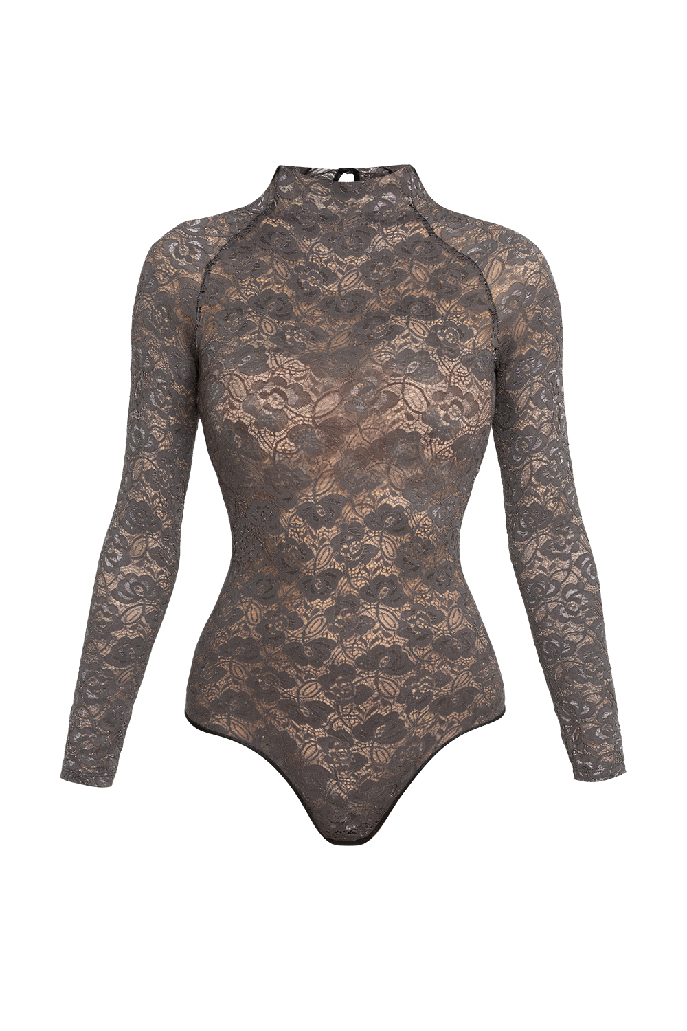 LONG SLEEVE LACE BODYSUIT IN MOCHA - ESSENTIALS JIORO ДАНТЕЛЕНО БОДИ С ДЪЛЪГ РЪКАВ В МОКА - ESSENTIALS JIORO
