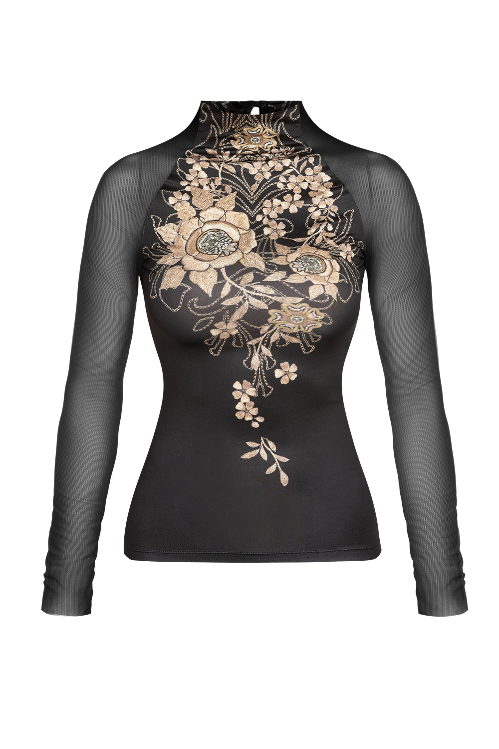 TOP WITH TRANSPARENT SLEEVES - GOLDEN ROSES