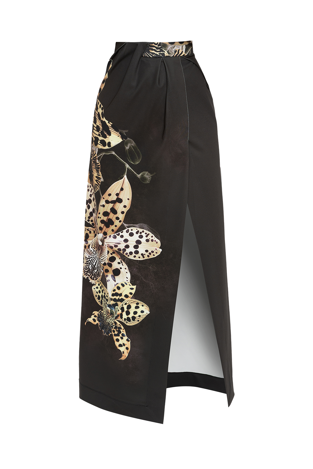 BLACK MAXI SKIRT WITH LONG SLIT - LEO ORCHID