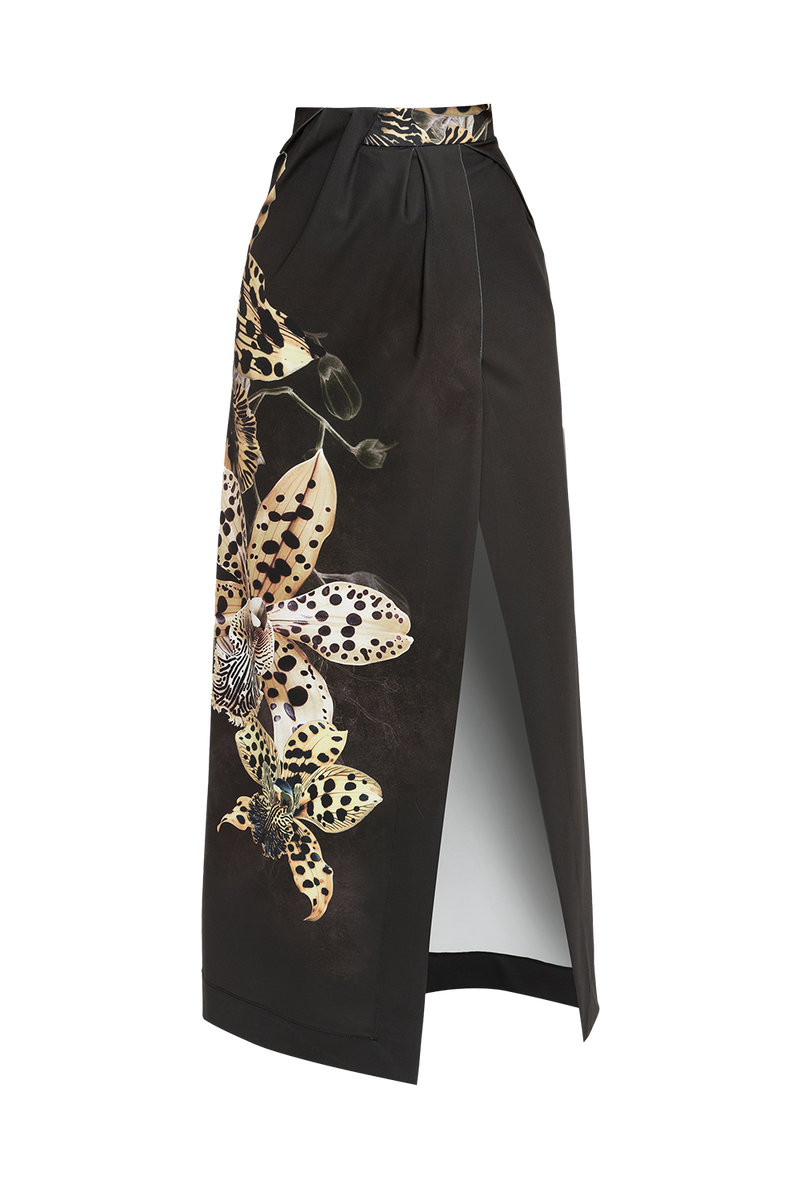 BLACK MAXI SKIRT WITH LONG SLIT - LEO ORCHID JIORO ЧЕРНА ДЪЛГА ПОЛА С ЦЕПКА - LEO ORCHID JIORO