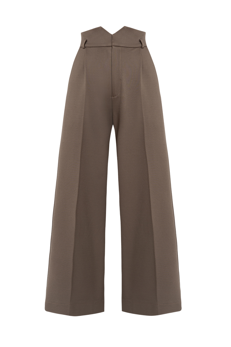 VISCOSE BLEND HIGH-WAISTED TROUSERS IN MOCHA - ESSENTIALS JIORO ШИРОК ПАНТАЛОН ОТ ВИСКОЗА С ВИСОКА ТАЛИЯ В МОКА - ESSENTIALS JIORO