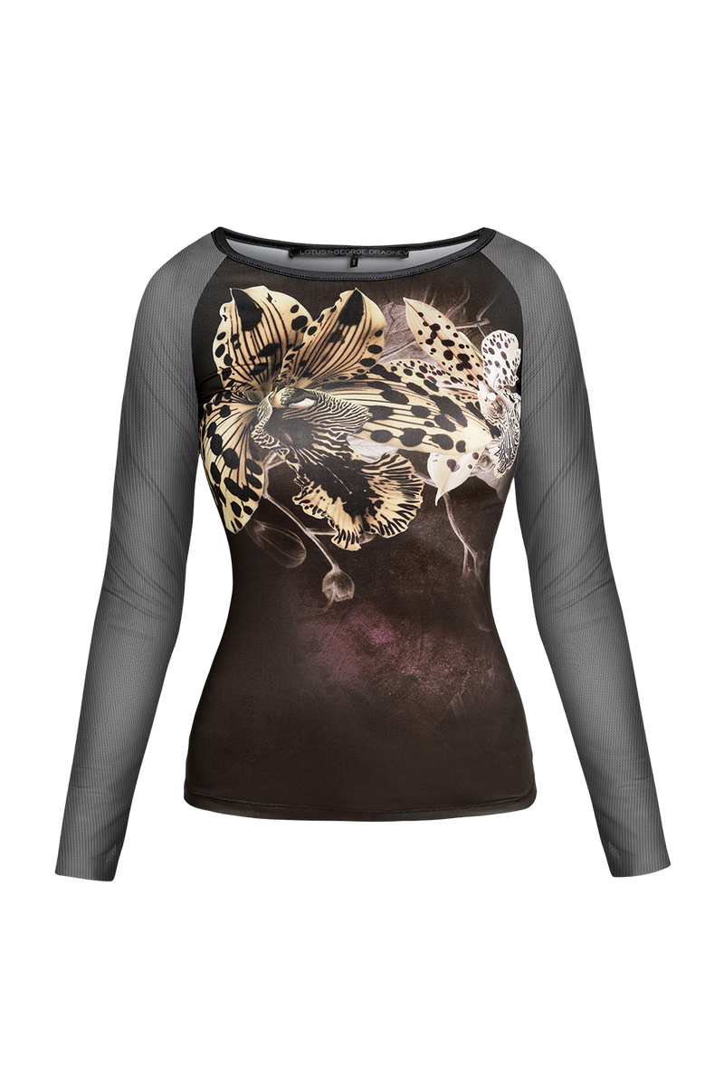 BLOUSE WITH NET SLEEVE - LEO ORCHID JIORO БЛУЗА С РЪКАВИ ОТ МРЕЖА - LEO ORCHID JIORO