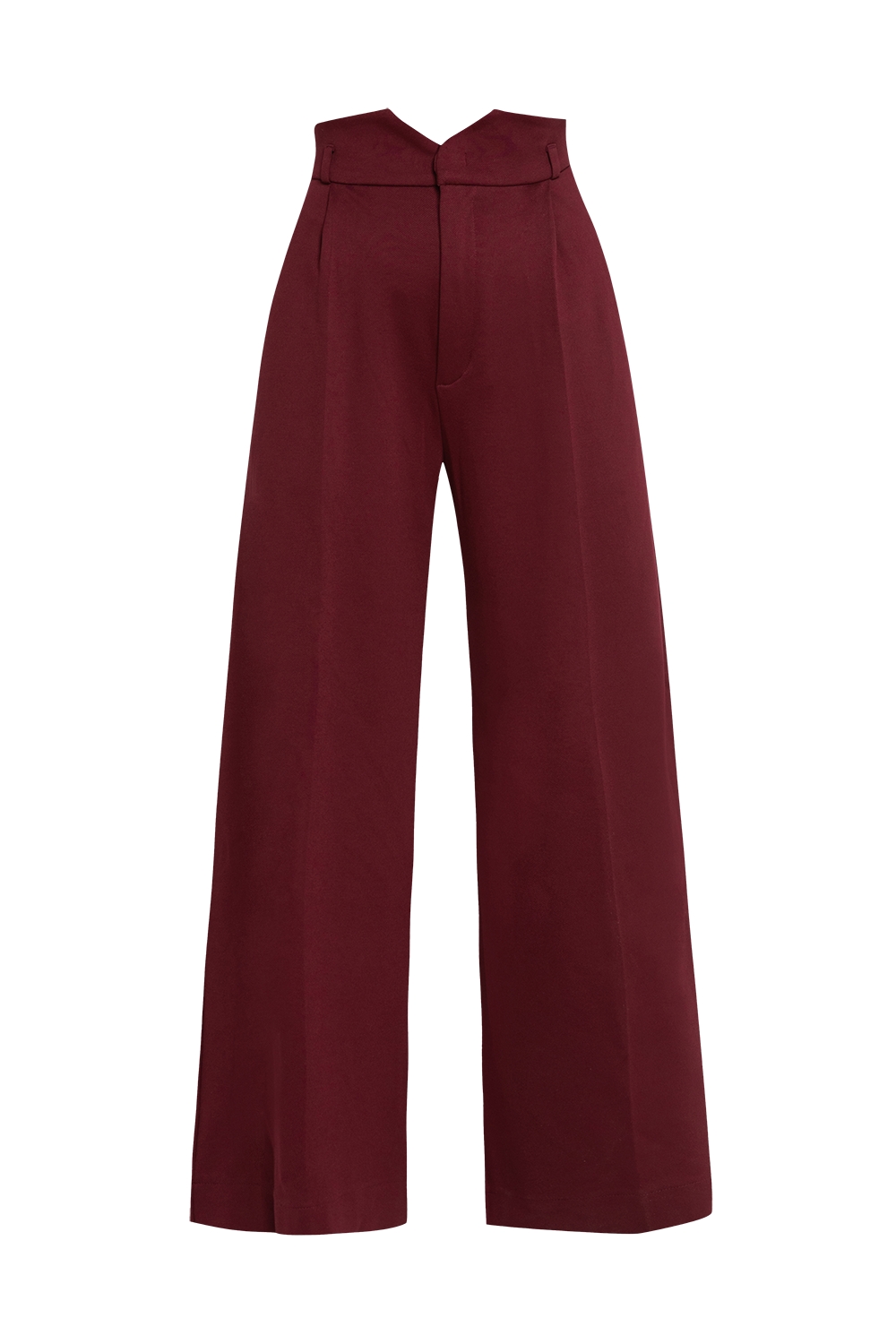 VISCOSE BLEND HIGH-WAISTED BURGUNDY TROUSERS - ESSENTIALS