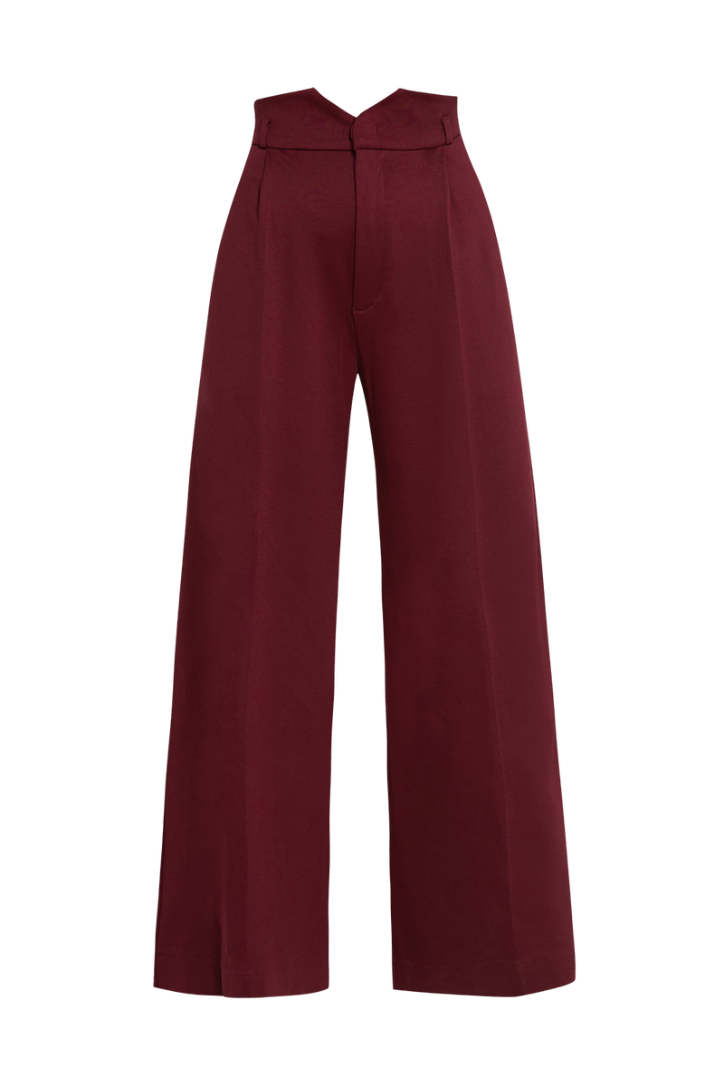 PANTALONS BORDEAUX ESSENTIELS EN MÉLANGE DE VISCOSE TAILLE HAUTE