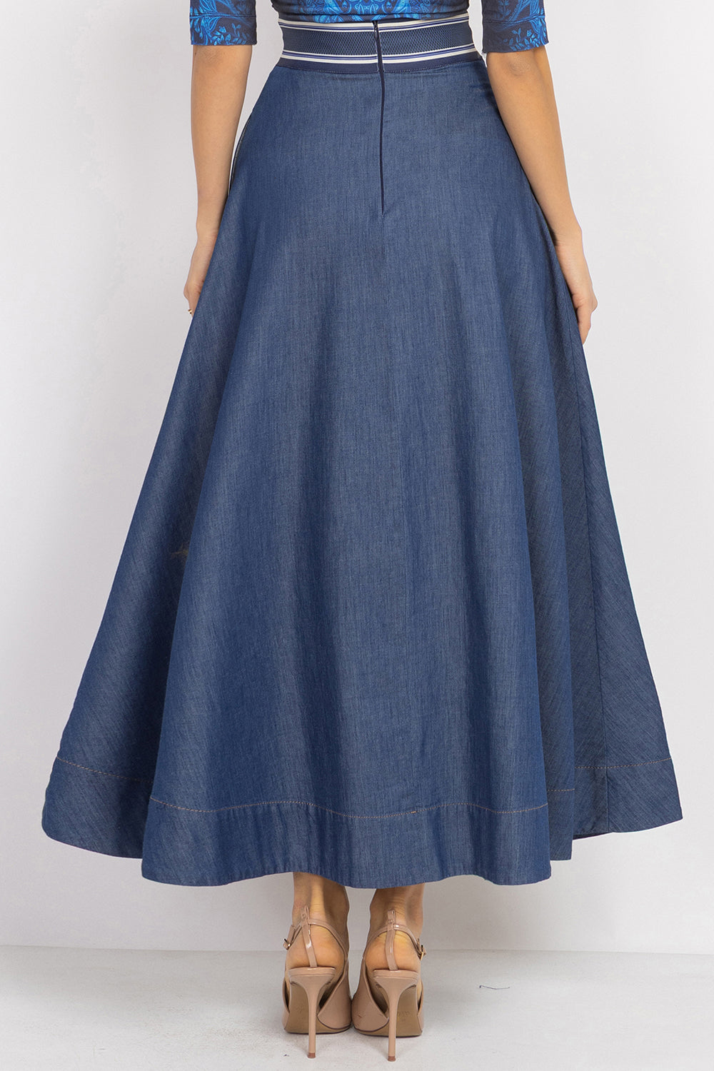 LONG DENIM SKIRT WITH ELASTIC WAIST AND SIDE POCKETS - ESSENTIALS JIORO ДЪЛГА ПОЛА ОТ ДЕНИМ С ЛАСТИК И СТРАНИЧНИ ДЖОБОВЕ - ESSENTIALS JIORO