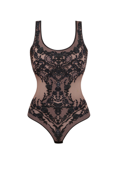 SLEEVELESS MESH BODYSUIT WITH DEEP SCOOP NECKLINE AND MODAL LINING - GRAFFITI POWDER JIORO БОДИ ОТ МРЕЖА БЕЗ РЪКАВИ С ДЪЛБОКО ОБЛО ДЕКОЛТЕ И ПОДПЛАТА ОТ МЕК МОДАЛ - GRAFFITI POWDER JIORO