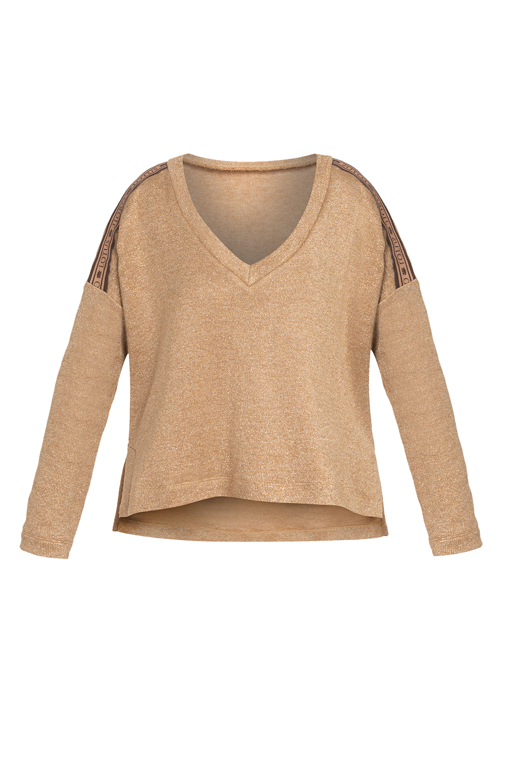 GOLD LUREX V-NECK TOP - ESSENTIALS