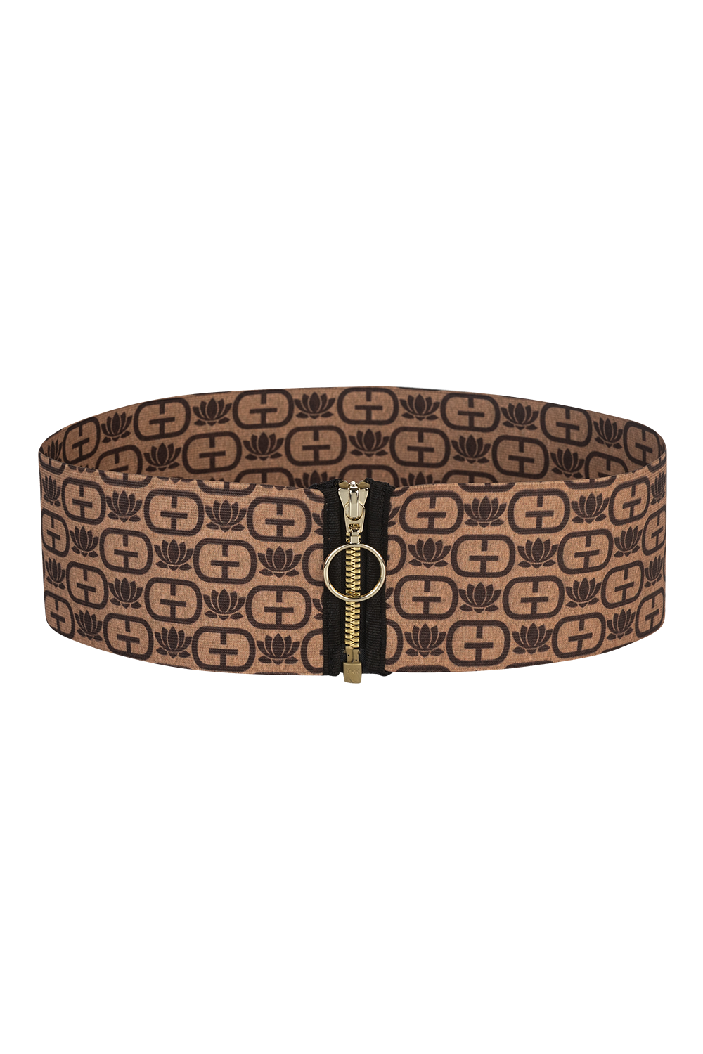 WIDE ELASTIC BELT WITH ZIPPER - MOCHA MOUSSE LOGO