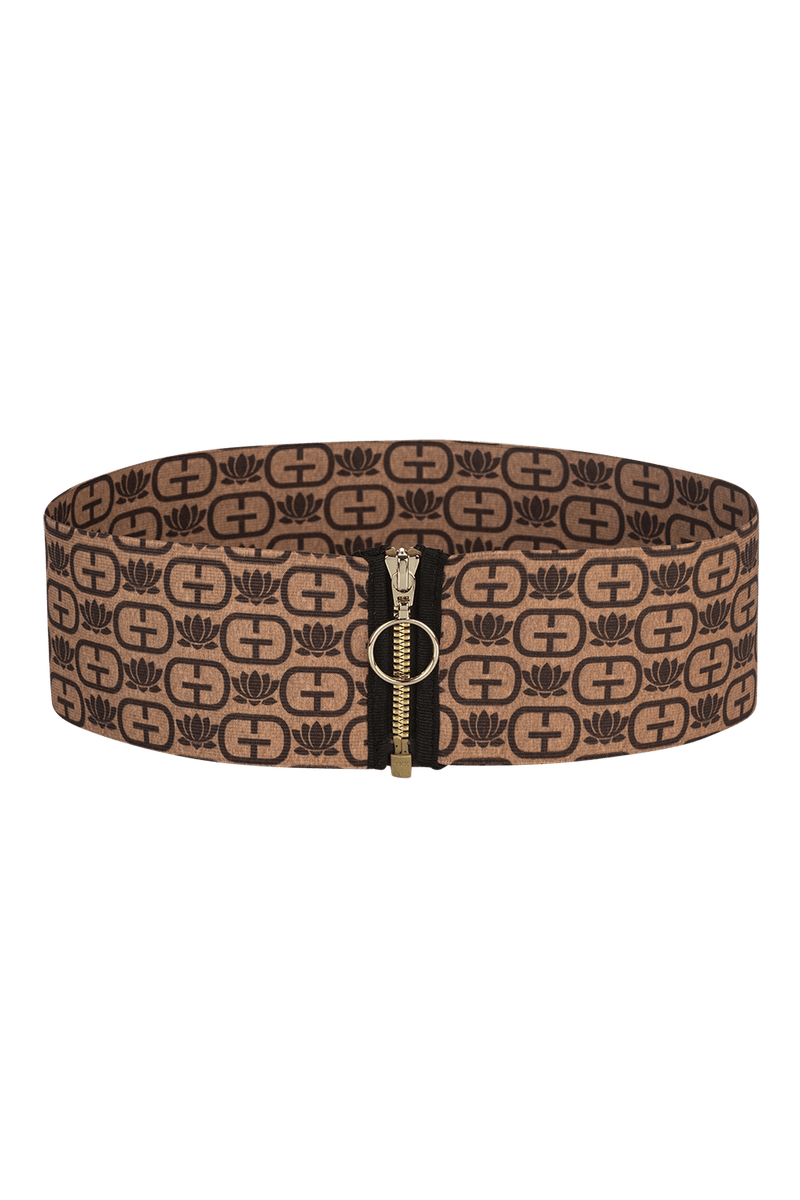 WIDE ELASTIC BELT WITH ZIPPER - MOCHA MOUSSE LOGO JIORO ШИРОК ЕЛАСТИЧЕН КОЛАН С ЦИП – MOCHA MOUSE LOGO JIORO