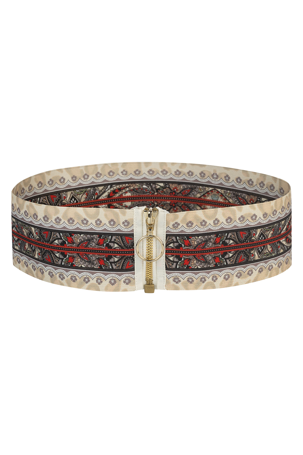 WIDE STRETCH BELT WITH ZIP – PAISLEY BEIGE
