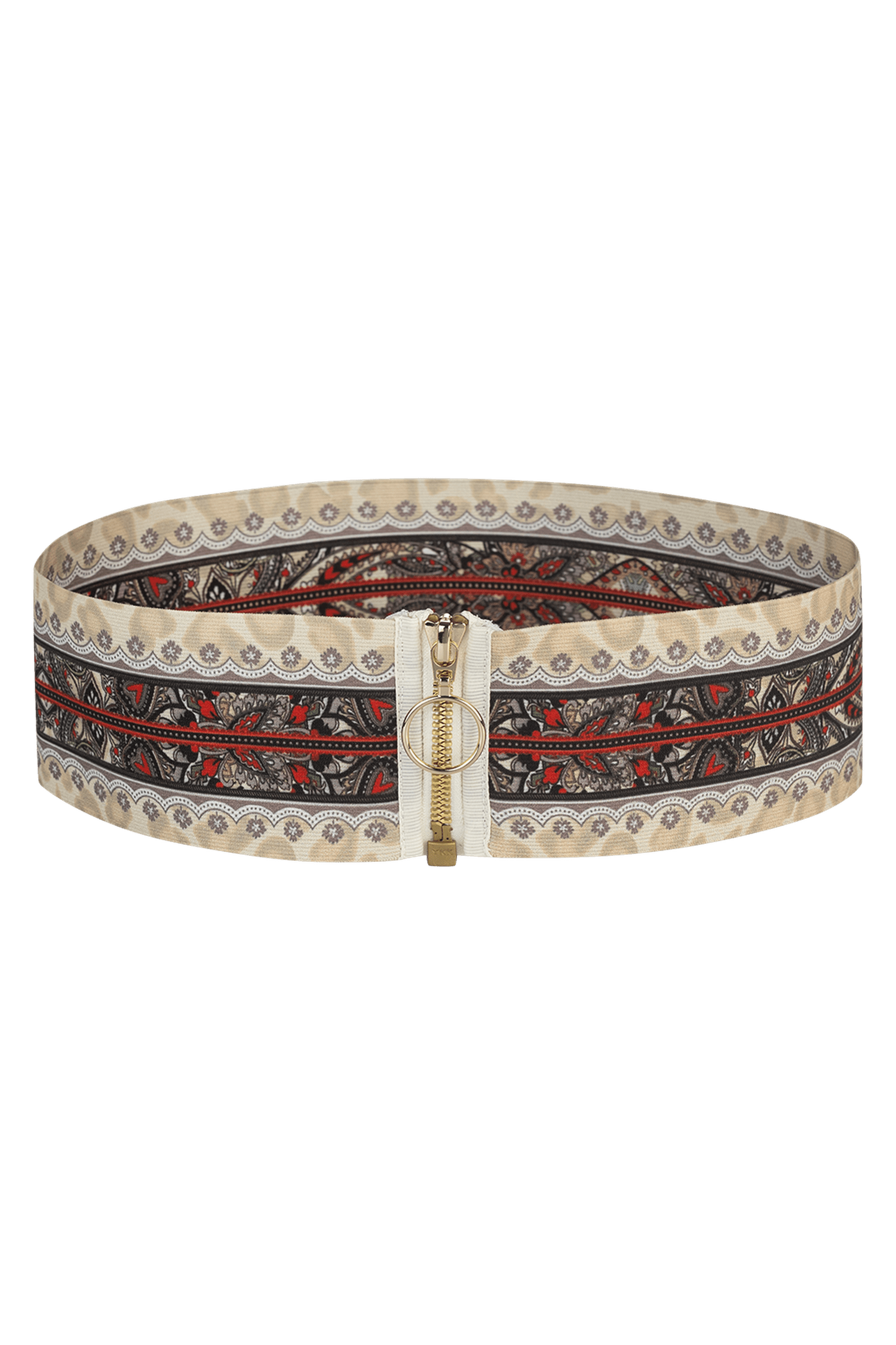 WIDE STRETCH BELT WITH ZIP – PAISLEY BEIGE