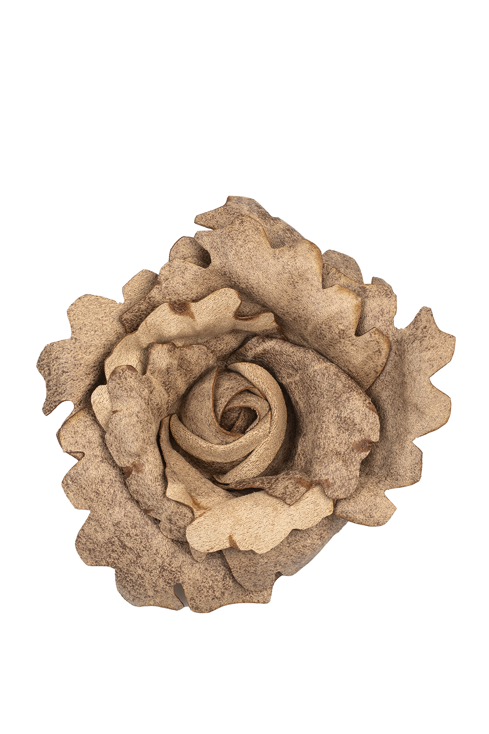 MEDIUM SUEDE-LOOK BEIGE ROSE BROOCH