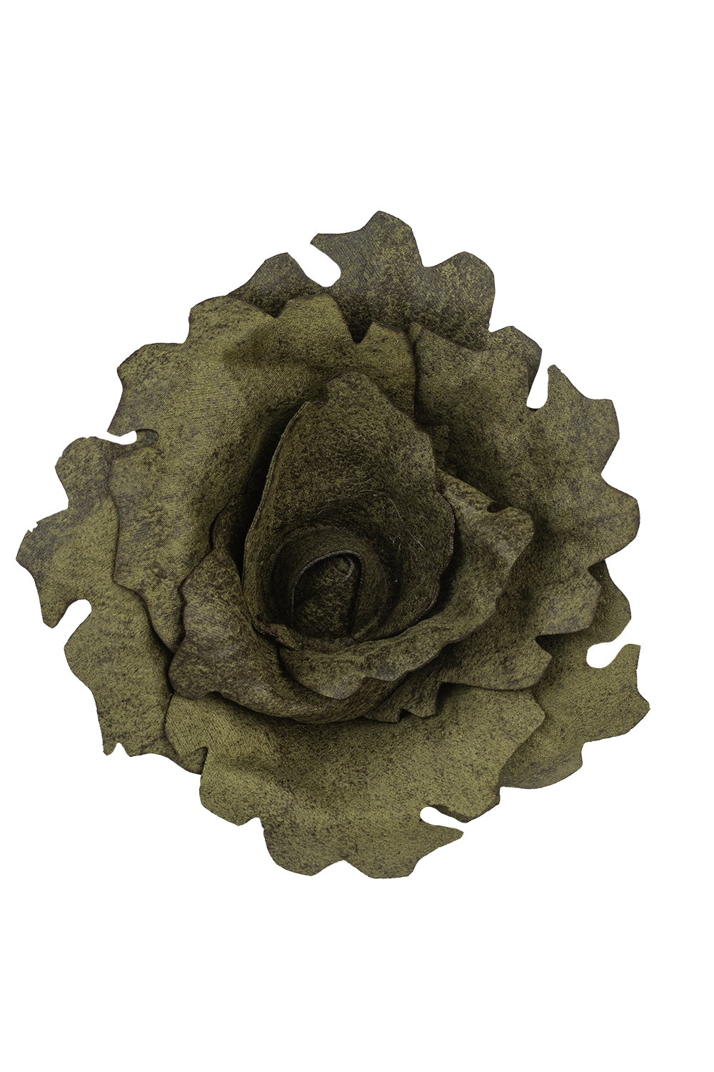 MEDIUM SUEDE-LOOK GREEN ROSE BROOCH
