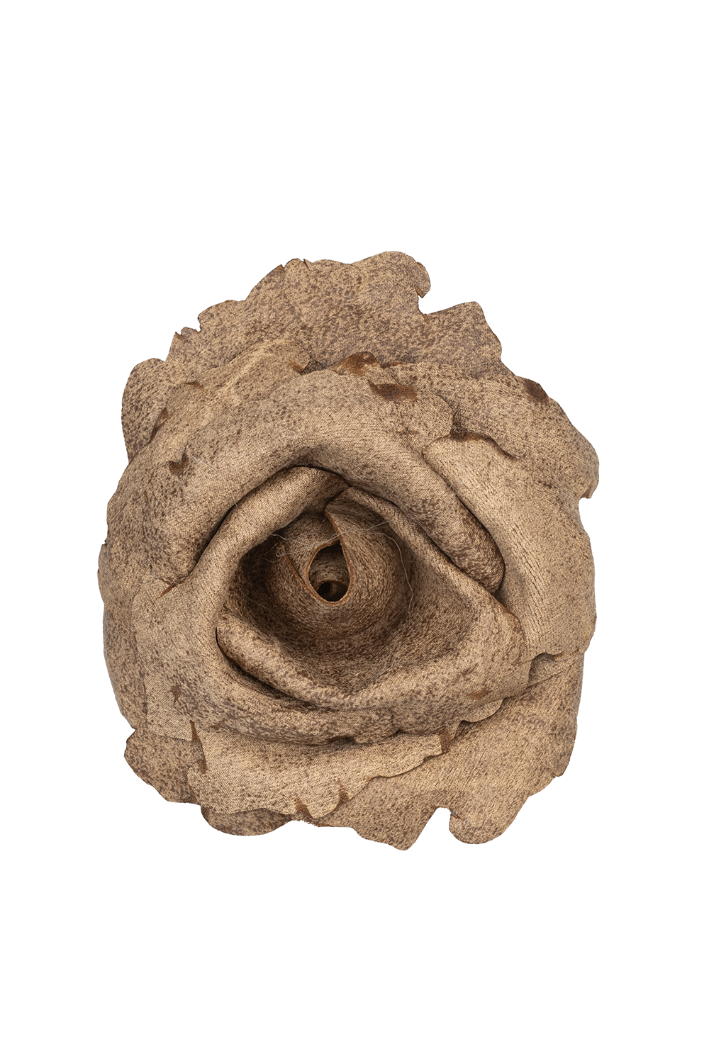 SMALL SUEDE-LOOK BEIGE ROSE BROOCH