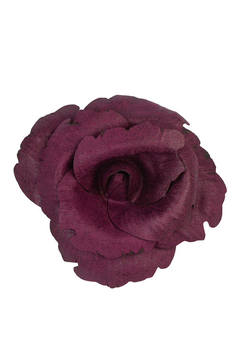 SMALL SUEDE-LOOK BURGUNDY ROSE BROOCH