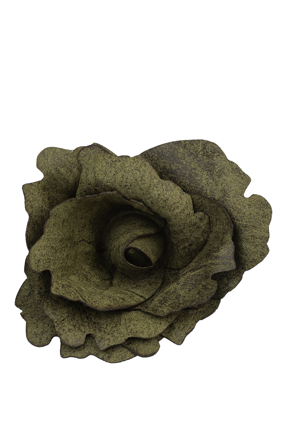 SMALL SUEDE-LOOK GREEN ROSE BROOCH
