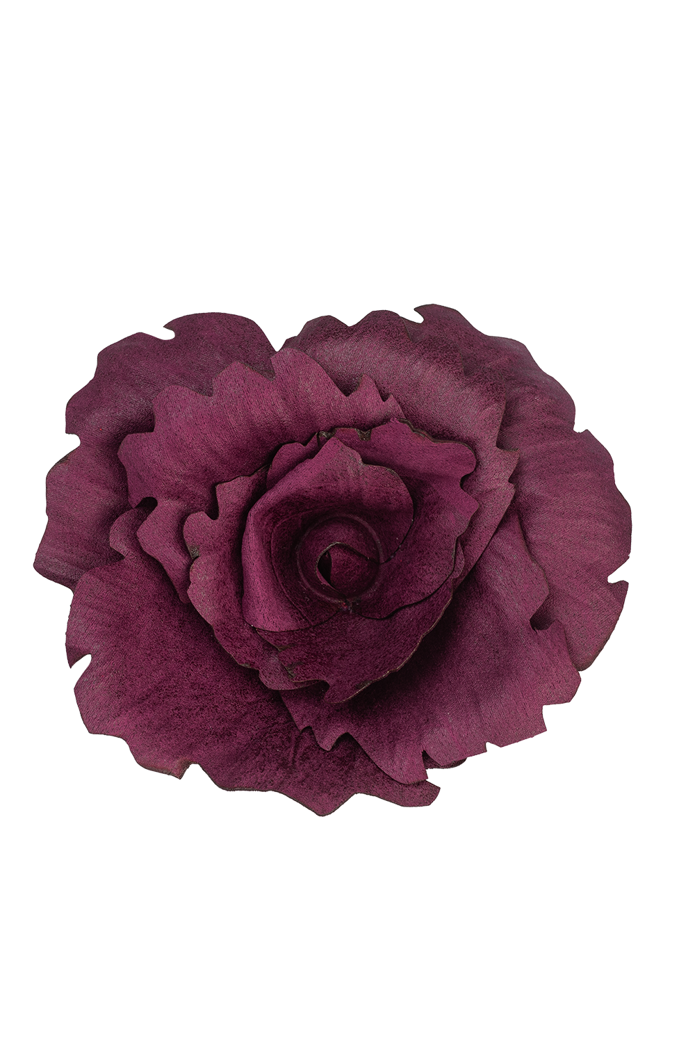 MEDIUM SUEDE-LOOK BURGUNDY ROSE BROOCH