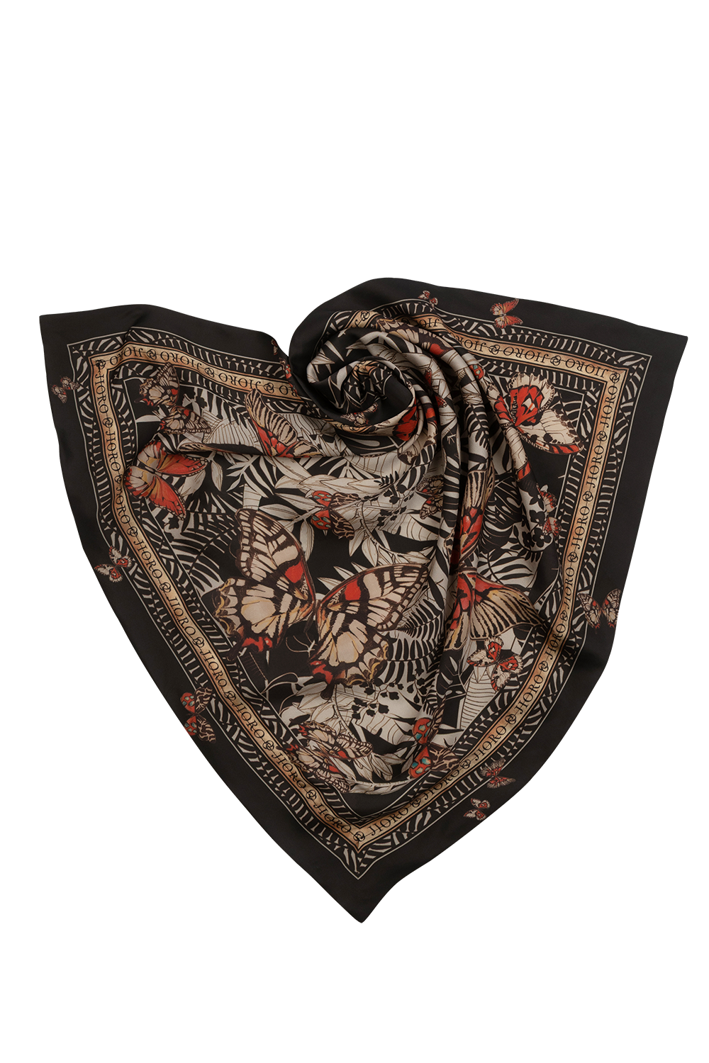 SQUARE VISCOSE HEADSCARF - MIDNIGHT BUTTERFLIES JIORO КВАДРАТНА КЪРПА ЗА ГЛАВА ОТ ВИСКОЗА - MIDNIGHT BUTTERFLIES JIORO